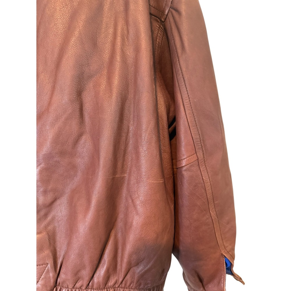 Vintage Merit Awards Mens Brown Genuine Leather Bomber Jacket Large 90s Classic - Picture 8 of 12